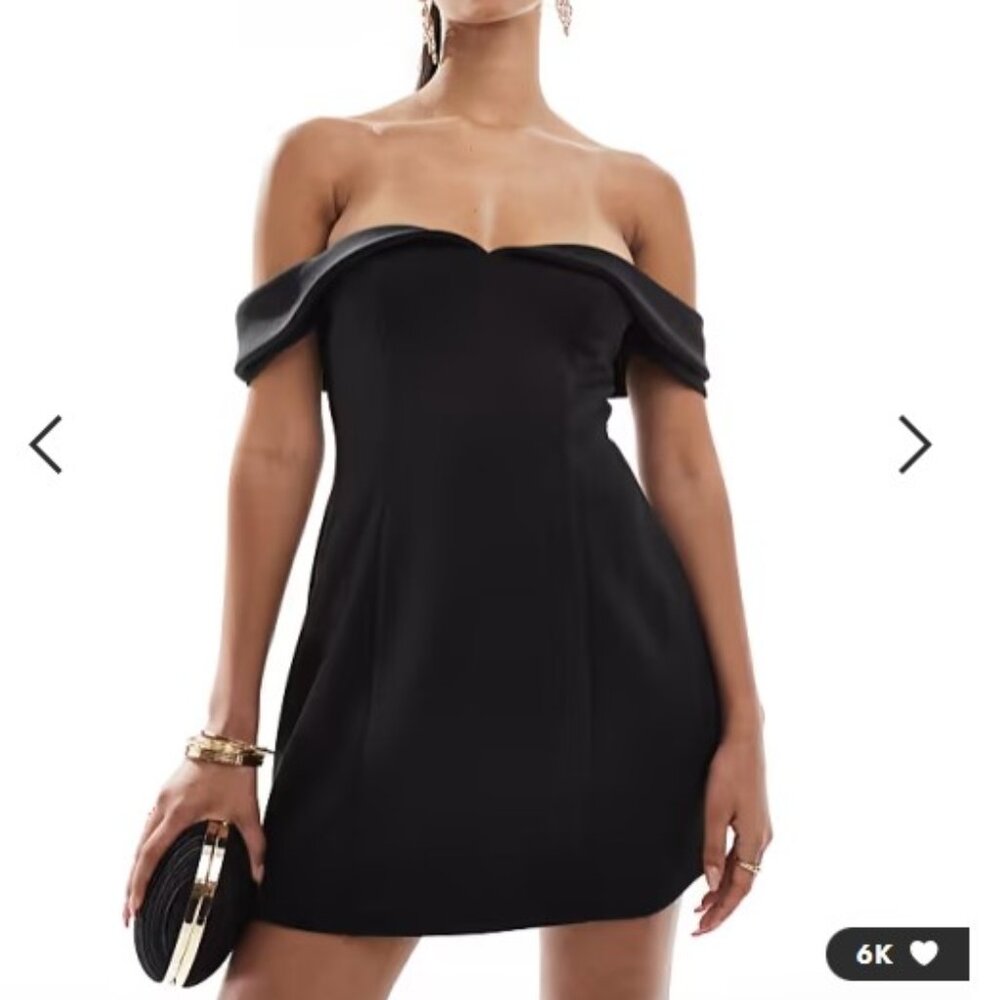 ASOS DESIGN scuba sweetheart bardot mini dress in black